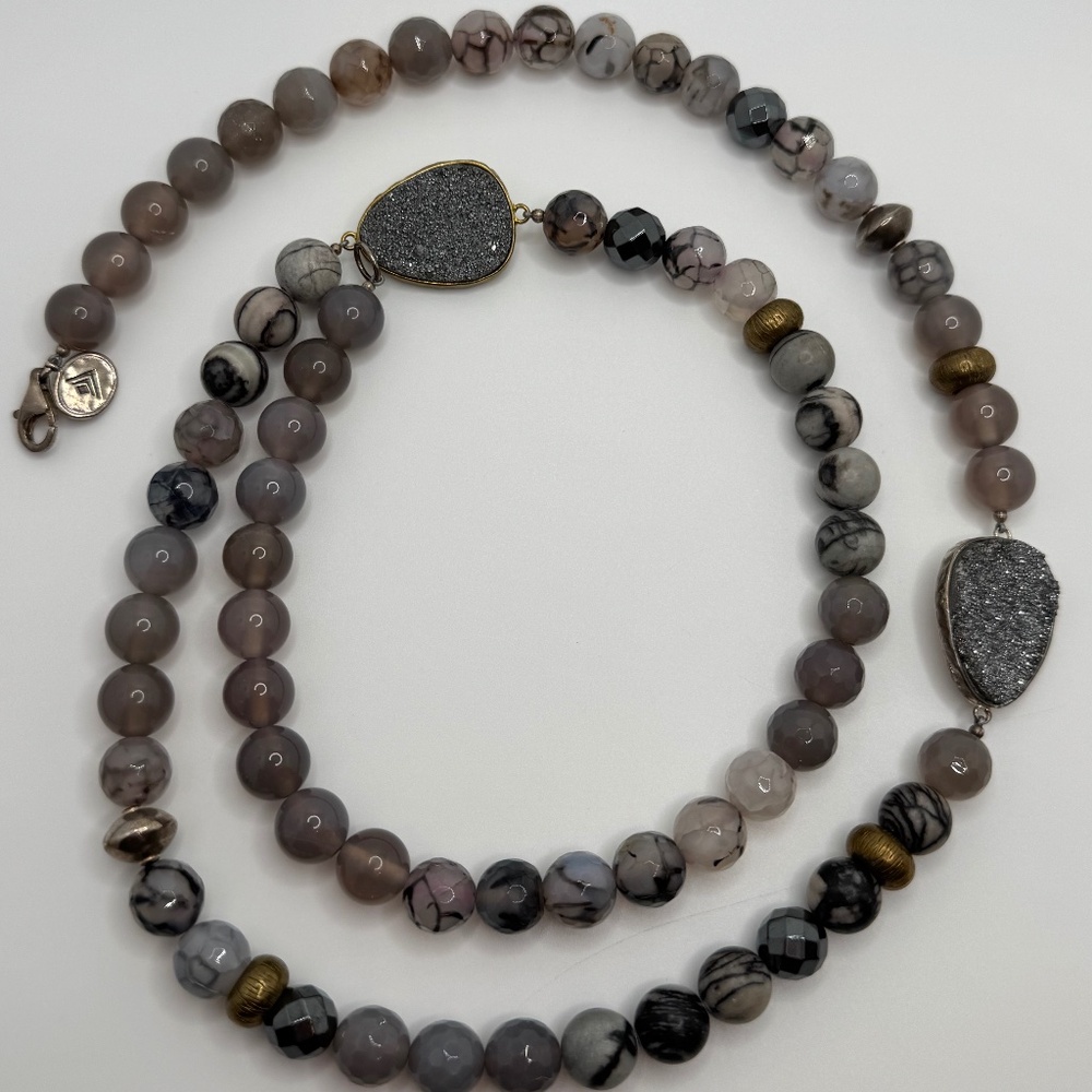 Silpada Sterling Silver & Brass Druzy Ode To Geode Beaded Necklace‎ N3096